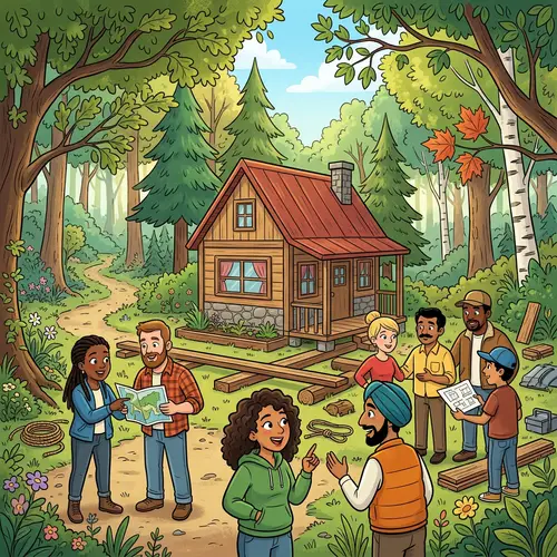 Collaborative House Lifting in Forest Comic | Easy to Trace Cartoon Scene