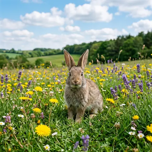Cute Rabbit in Colorful Meadow | Serene Spring Day Scene