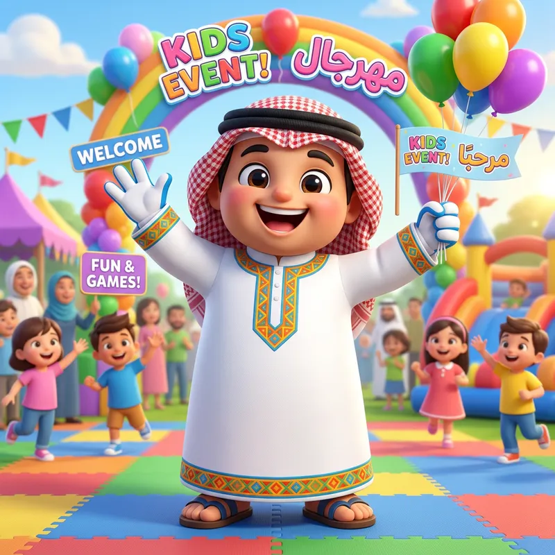 Cheerful Arab Cartoon Mascot for Kids Events