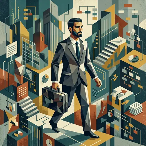 Abstract Professional Employee in Geometric Landscape