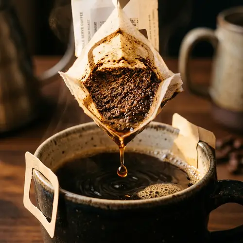 Drip Bag Coffee Brewing Process: Intricate Details & Textures