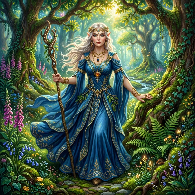 Enchanting Half-Elf Druid in Ethereal Nature Portrait