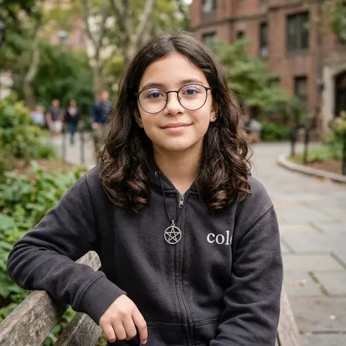 Young Hispanic Girl with Dark Hair and Circular Glasses