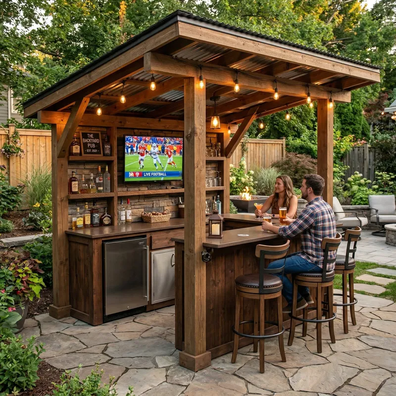 Outdoor Covered Bar with TV - 5x7 Feet