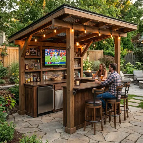 Outdoor Covered Bar with TV - 5x7 Feet