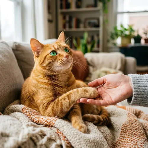 Heartwarming Orange Tabby Cat Holding Hand