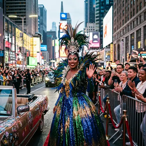 Vibrant City Event: Diverse Drag Queen's Grand Entrance