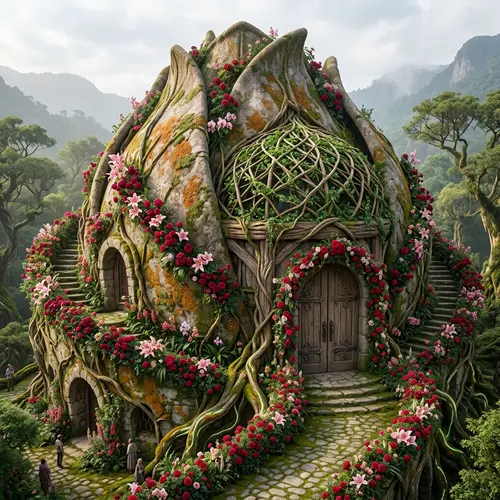 Majestic Floral Structure with Lush Greenery