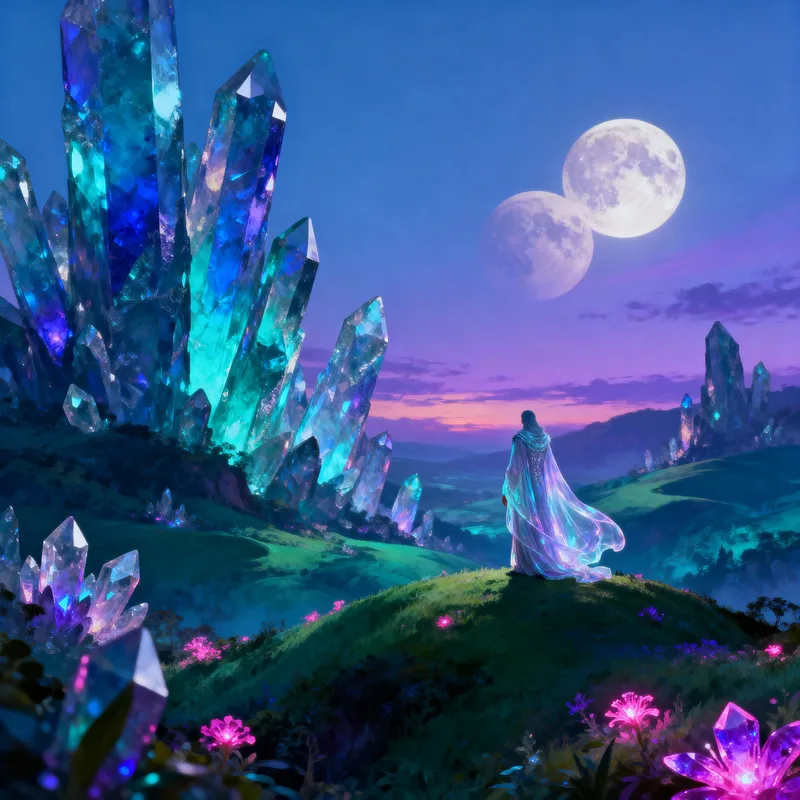 Surreal Twilight Landscape with Crystal Formations Surreal Twilight Landscape with Crystal Formations