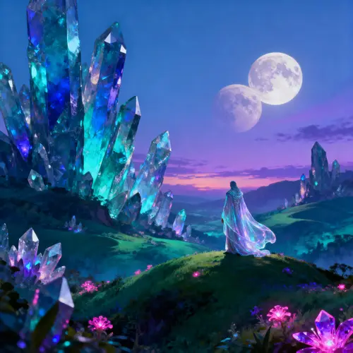 Surreal Twilight Landscape with Crystal Formations