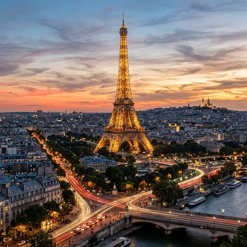 Eiffel Tower in Paris at Sunset - Cityscape View