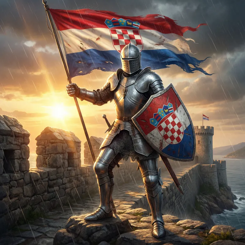 Resolute Hispanic Knight | Croatian Coat of Arms Flag Artwork