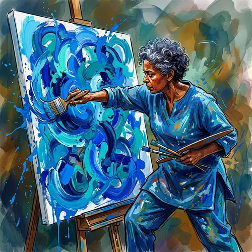 Passionate Individual Immersed in Painting | Abstract Style Illustration