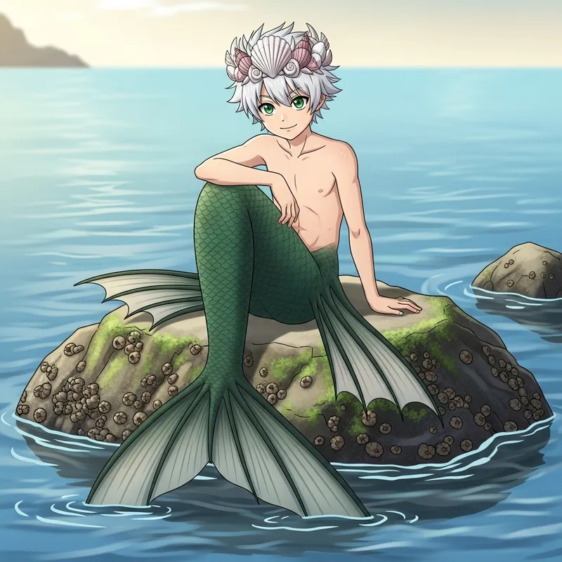 Anime Boy with Green Eyes and White Hair