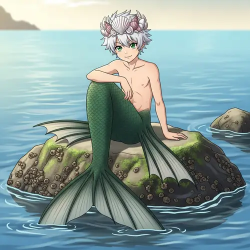 Anime Boy with Green Eyes and White Hair