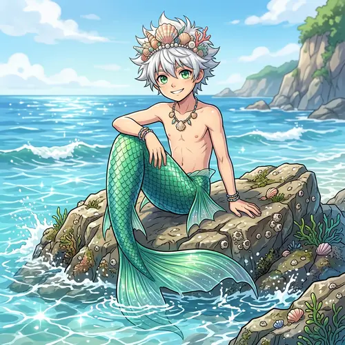 Anime Boy with Green Eyes and White Hair