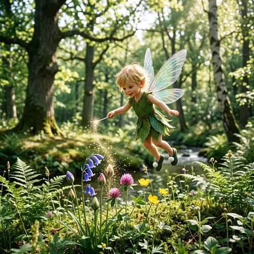 Enchanting Fairy with Sparkling Fairy Dust in Forest Clearing