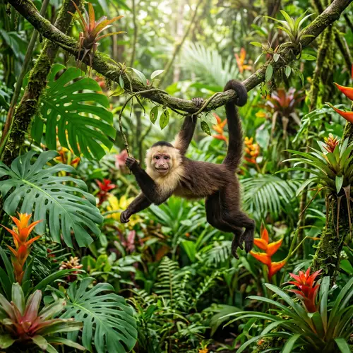 Playful Monkey in Tropical Jungle | Vibrant Wildlife