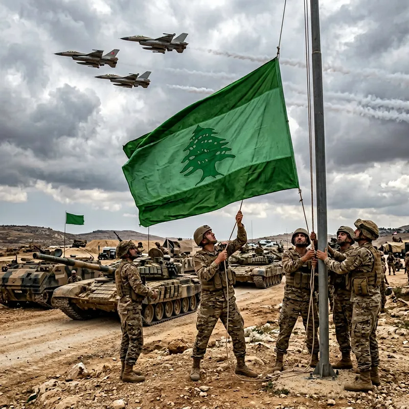 Patriotic Lebanese Soldiers Raise Flag Amid Military Display