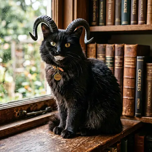 Cat with Horns and Rice Teeth: A Unique Look