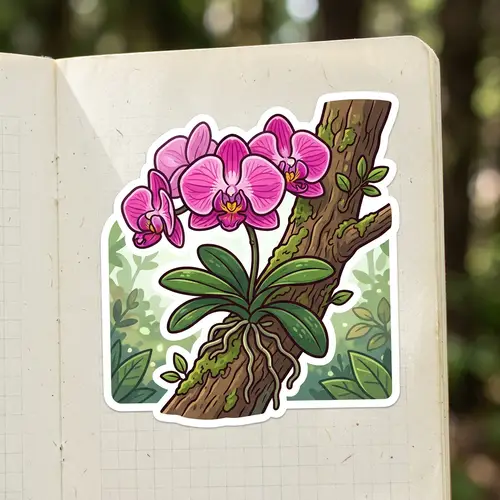 Pink Orchid Flower on Trunk Sticker Style