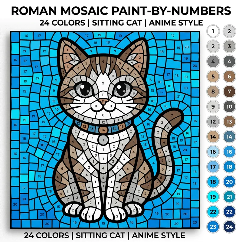 Vibrant Roman Mosaic Cat Art - Paint By Numbers
