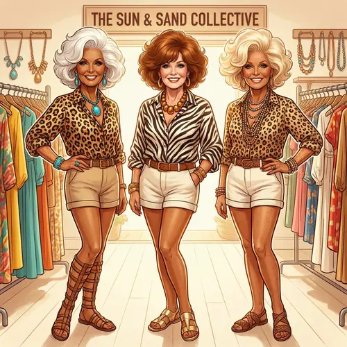 Stylish Mature Ladies in Animal-Print Blouses & Sandals