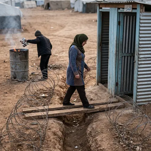 Middle-Eastern Woman Walking to Latrines | Eerie Scene Description