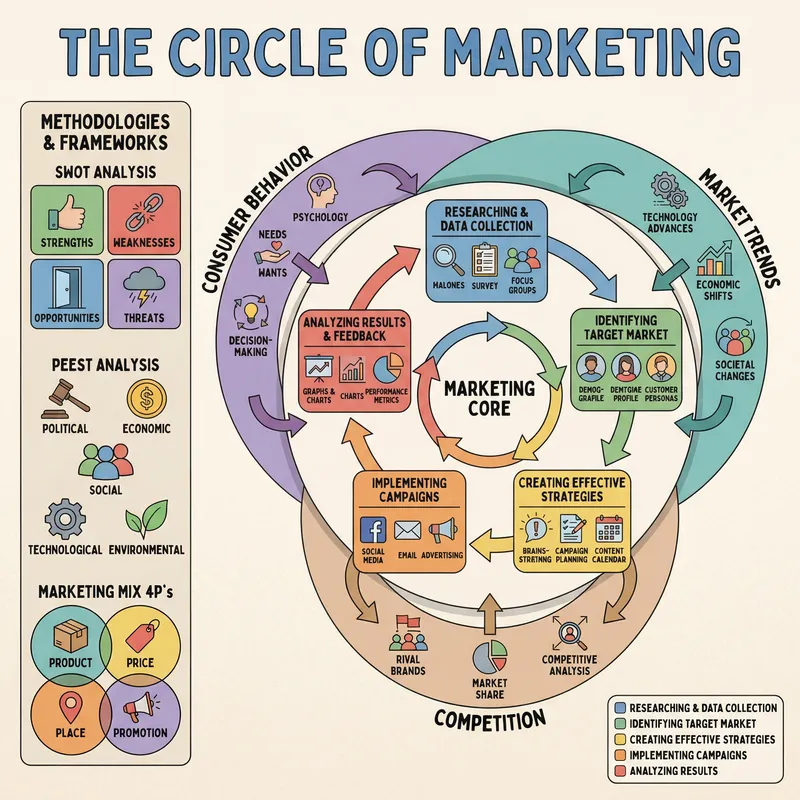 The Circle of Marketing: Functions, Factors, Methodologies