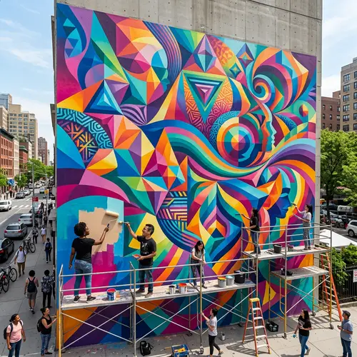 Large-Scale Vibrant Geometry Wall Art: Abstract Shapes Merging