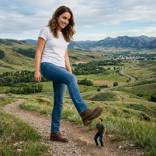 Giant Caucasian Woman Standing in Vast Landscape
