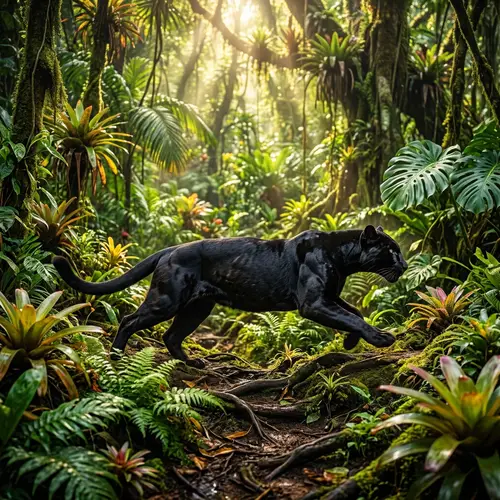 Graceful Black Panther in a Magical Jungle