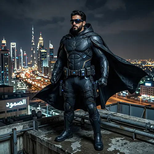 Futuristic Middle-Eastern Superhero in Dark Attire