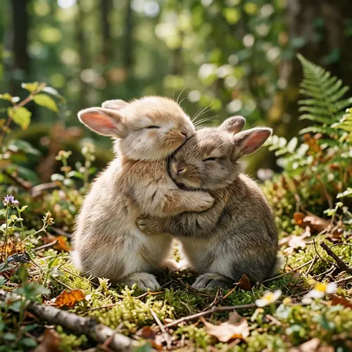 Adorable Young Rabbit Hugging Another Bunny