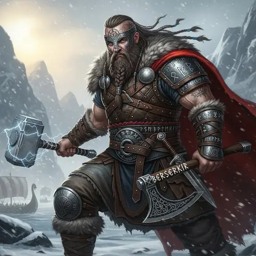 Viking Berserker: Runes & Mjolnir Symbolism