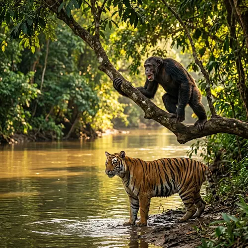 Chimpanzee vs Tiger: Survival and Competition in the Wild