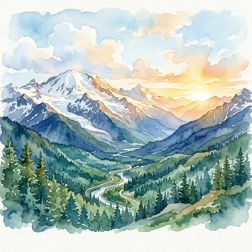 Serene Mountain Landscape Watercolor Art