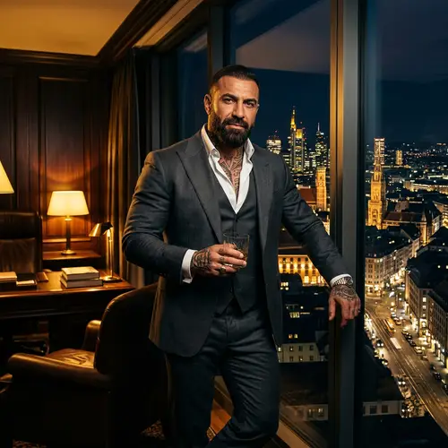 Sophisticated Middle-Eastern Executive in Luxurious Penthouse Office