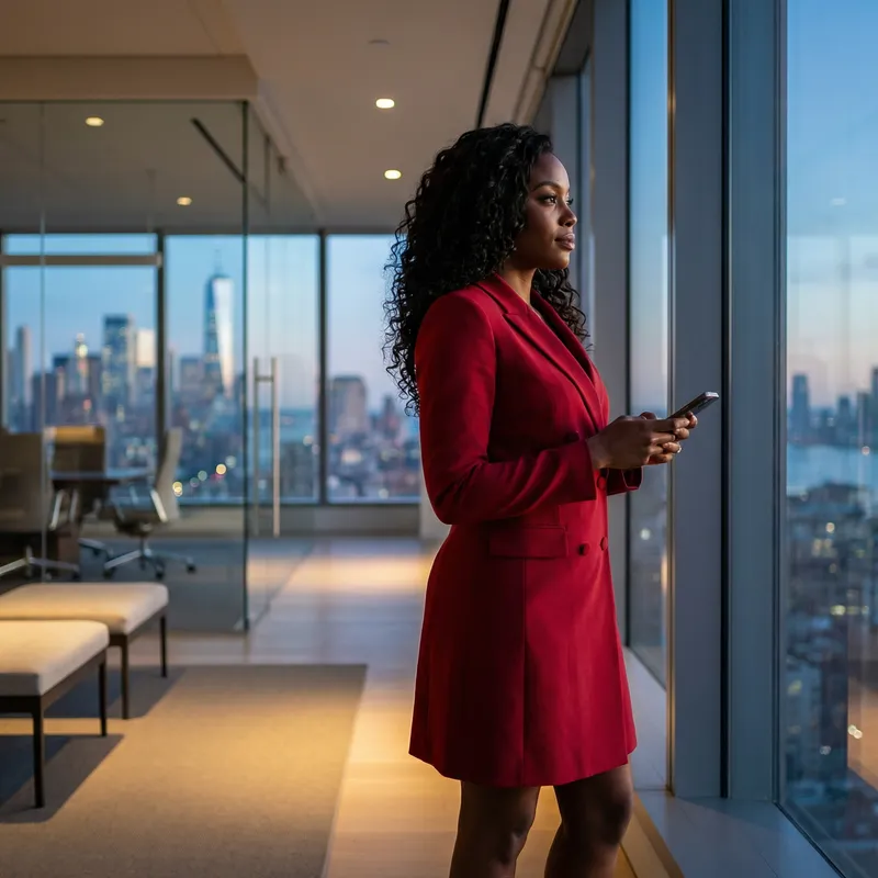 Confident Black Female CEO in Manhattan Office | Empowerment & Elegance