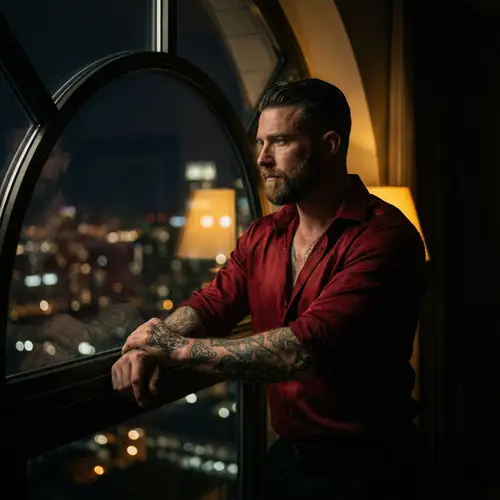 Attractive Irish Man with Detailed Tattoos in Urban Setting