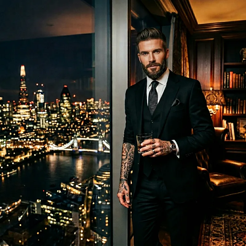 Captivating Urban Portrait in London: Charismatic Man with Intricate Story Tattoos