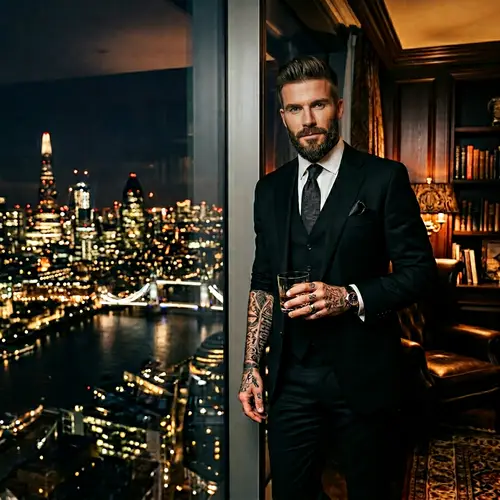 Chiaroscuro Urban Portrait in London: Sophisticated Man in Black Suit