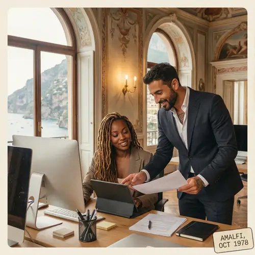 African American Woman & Italian Partner at Work Desk | Amalfi Coast