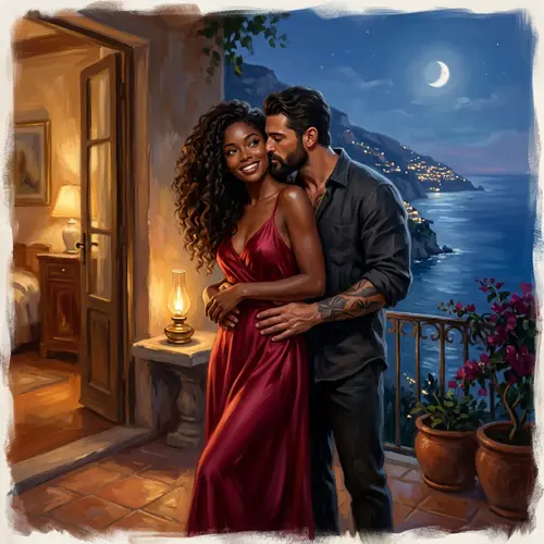Romantic Scene: Black Woman and Italian Man on Amalfi Coast