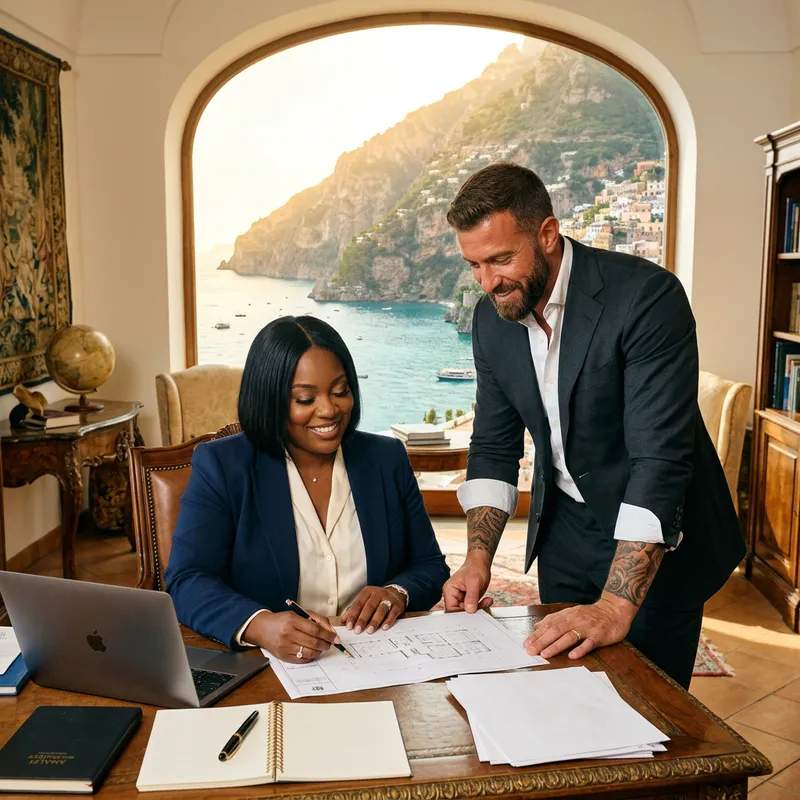 Professional Plus-Size Empowerment in Amalfi Coast Luxury Office