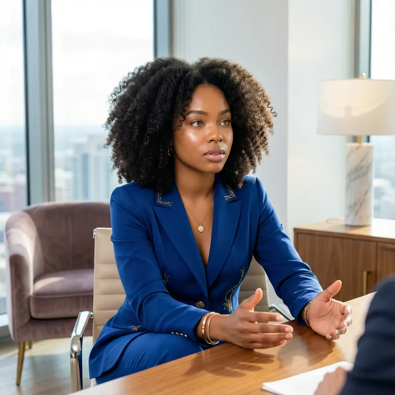 Successful African-American Woman in Stylish Business Attire | Strength & Elegance