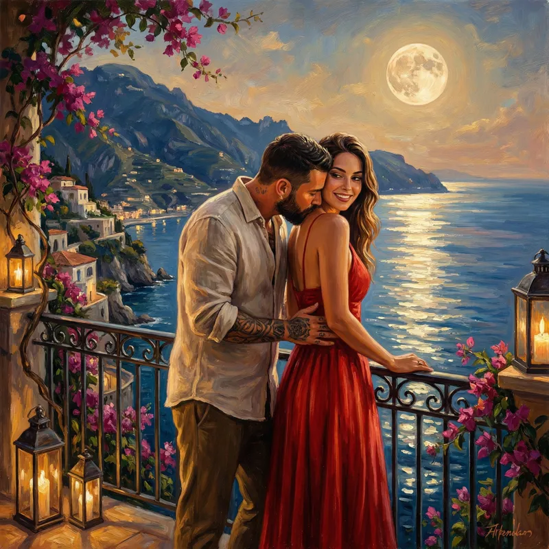 Timeless Love on Amalfi Coast - Romantic Moonlit Kiss Timeless Love on Amalfi Coast - Romantic Moonlit Kiss
