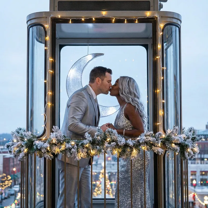 Romantic Moonlit Dance: Handsome White Man and Elegant African American Woman