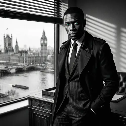 Modern Film Noir Protagonist in London Luxury Office