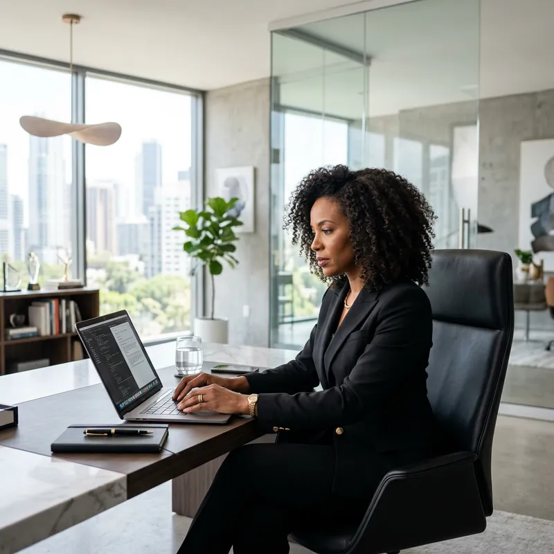 Confident African American Female CEO | Modern & Luxurious Office Setting Confident African American Female CEO | Modern & Luxurious Office Setting